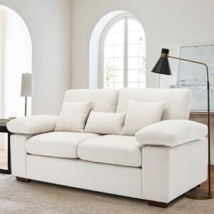 Loveseat Sofa Couch 73", Chenille Love Seat Couch Sofa with Removable Back Seat Cushions, Upholstered Living Room Sofa with 2 Throw Pillows 1 Lumbar Pillow, Sofa for Small Space Apartment Lounge-Beige