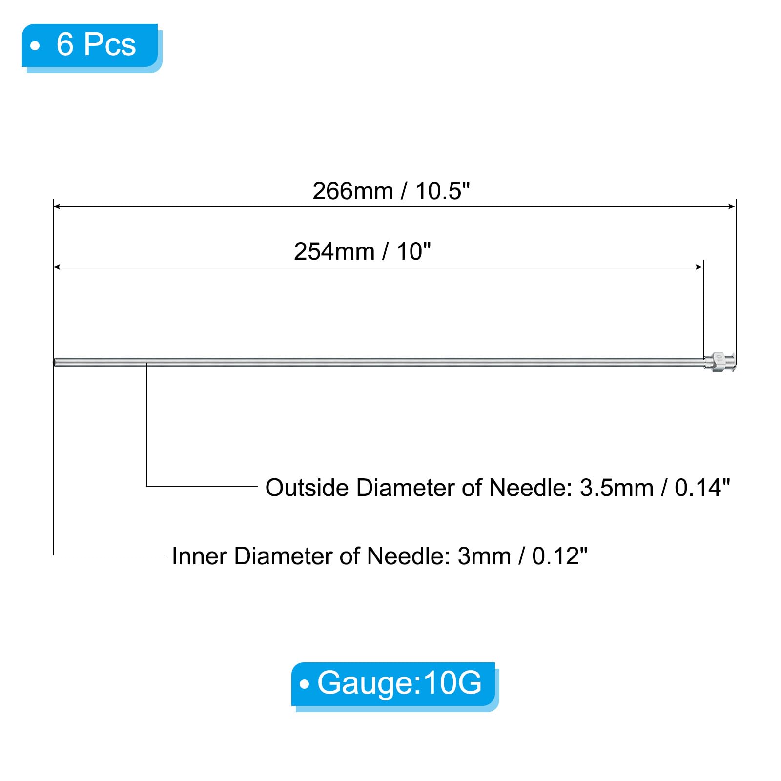 PATIKIL Blunt Tip Dispensing Needle 10G, 6 Pcs 10 Inch Stainless Steel Liquid Dispenser Needles with Lure Lock for Refilling Liquid Inks Adhesives Glue