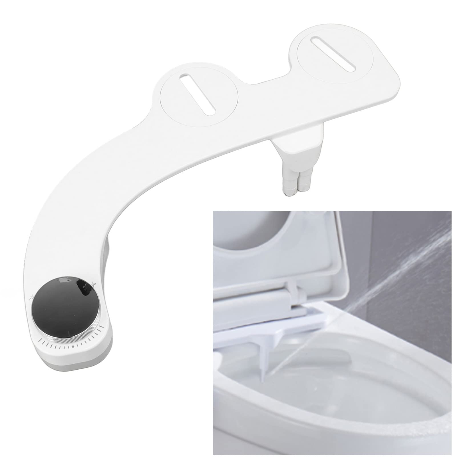 Bidet Attachment with Dual Nozzles, Non-Electric Self Cleaning Water Sprayer 7/8 Copper Tee Water Bidet for Toilet