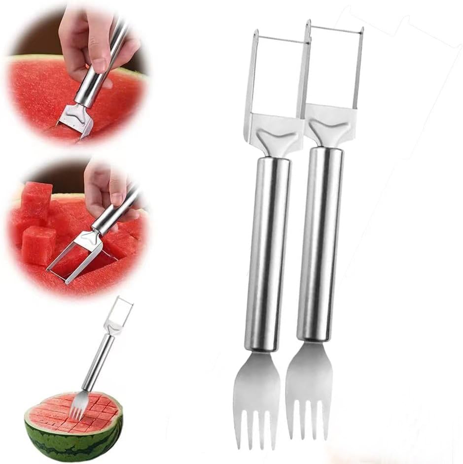 Watermelon Cutter Slicer Fruit Tool,2024 Watermelon Cutter,2-in-1 Stainless Steel Fruit Knife Watermelon Fork Slicer for Outdoor Parties and Family Dinners(2 Pcs)