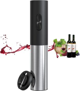 electric wine bottle opener, battery powered stainless steel wine bottle opener, wine gift automatic wine bottle opener with aluminum foil cutter (stainless steel battery)