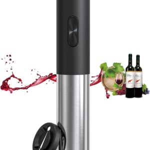 Electric Wine Bottle Opener, Battery Powered Stainless Steel Wine Bottle Opener, Wine Gift Automatic Wine Bottle Opener with Aluminum Foil Cutter (Stainless Steel Battery)