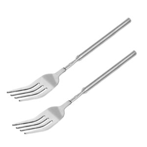 lystaii 2pcs stainless steel telescopic fork extendable fork dinner fork dinner fruit dessert long handle fork long stainless steel retractable fork sturdy