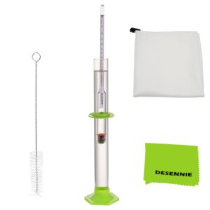 desennie hydrometer alcohol meter test kit 0-200 proof and tralle hydrometer, alcohol proof tester for moonshine, liquor, spirits with glass test jar cleaning brush microfiber cloth and a brew bag