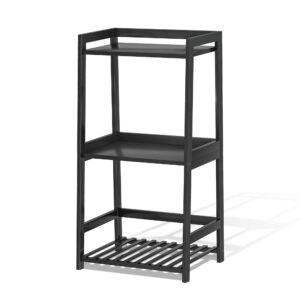 adreman bathroom shelf, 3 tier ladder shelf bamboo nightstand open shelving, bathroom storage organizers bookshelf bookcase for living room, bedroom, bathroom (black, without drawers)