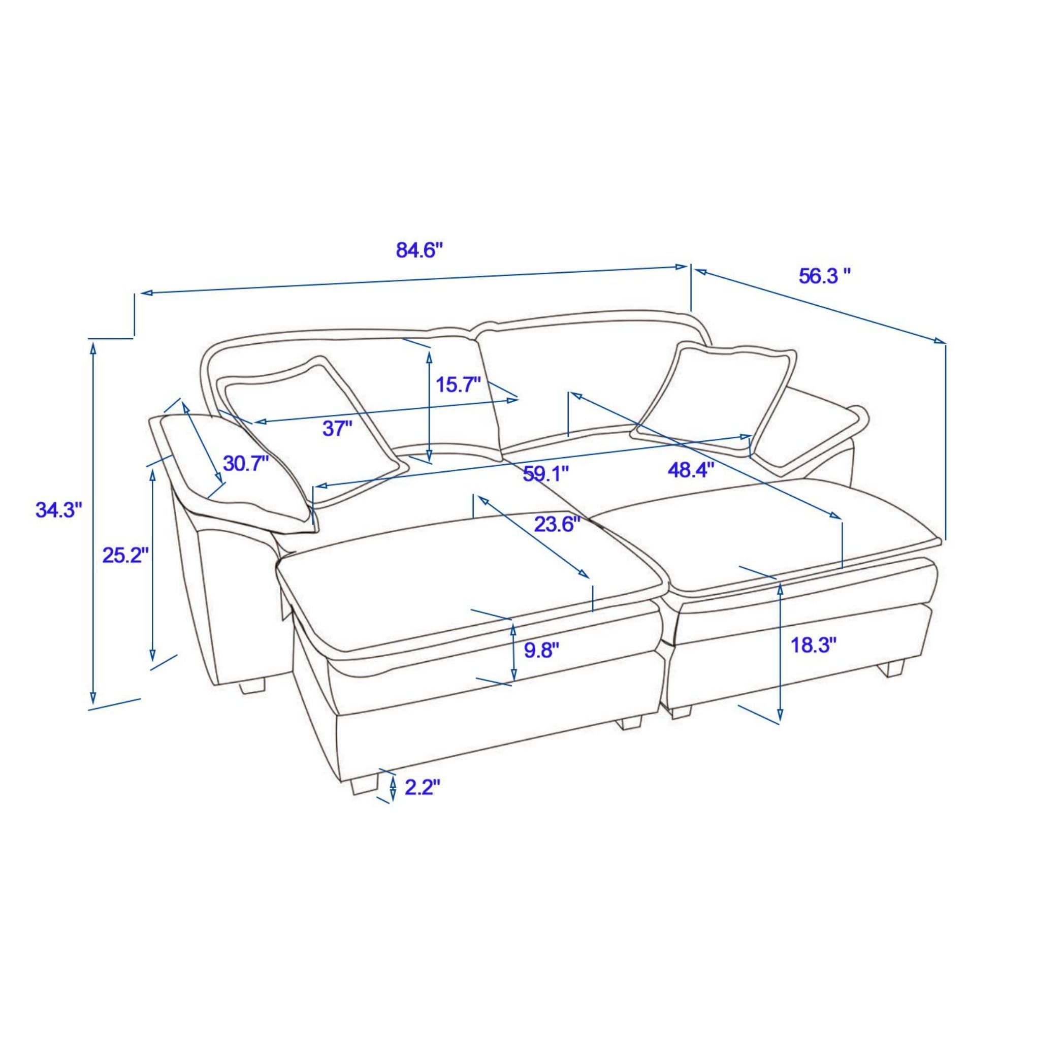 KEVINSPACE Modern Sectional Sofa for Living Room Deep Seat Couch with Moveable Ottoman 84.6" Modern Comfy Sleeper Sofa Double-Upholstered Modular Sofa Wide Loveseat Couches Apartment Bedroom Orange