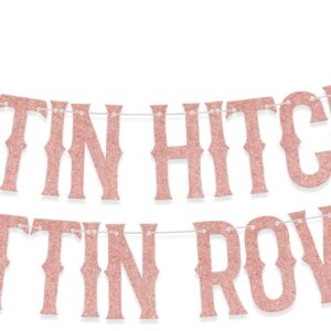 KEWUFD Gettin Hitched Gettin Rowdy Banner, Engagement/Bachelorette/Bridal Shower Party Decorations For Wedding Party Decoration Supplies Rose Gold Glitter