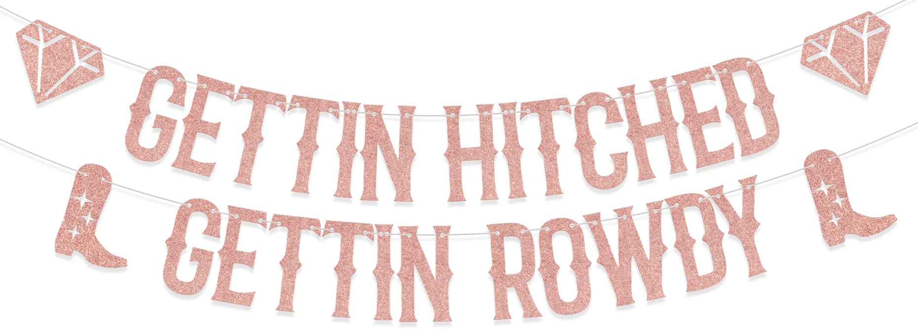 KEWUFD Gettin Hitched Gettin Rowdy Banner, Engagement/Bachelorette/Bridal Shower Party Decorations For Wedding Party Decoration Supplies Rose Gold Glitter