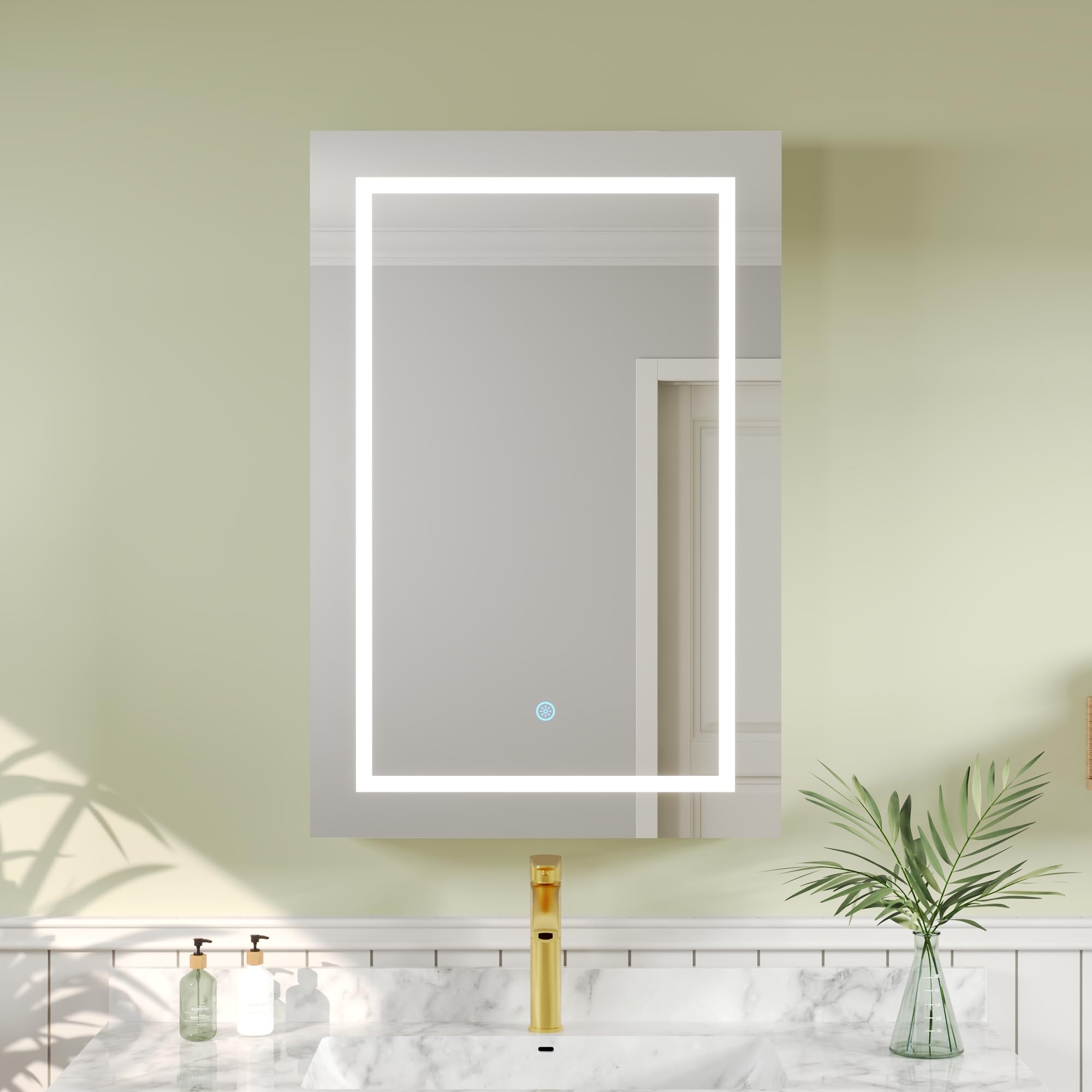 Deer Valley Lighted Medicine Cabinet with Mirror, 24" W x 36" H Led Medicine Cabinet, Bathroom Wall Mounted Modern Mirrored Medicine Cabinets with Storage Organizer