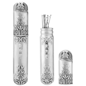 gorgecraft vintage needle storage case antique silver needles tubes toothpick keeper holder box container portable sewing supplies tools for embroidery cross stitch hand crafts 3.46x0.59inch