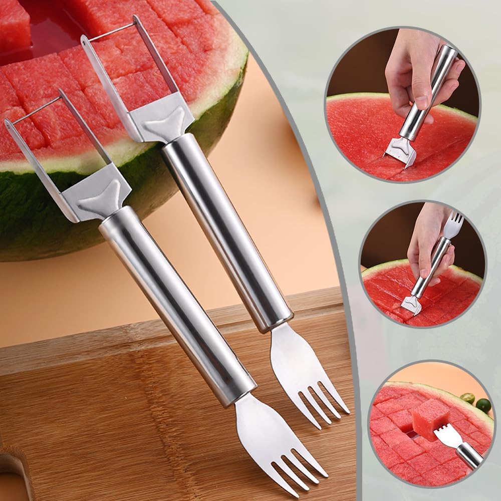 Watermelon Cutter Slicer Fruit Tool,2024 Watermelon Cutter,2-in-1 Stainless Steel Fruit Knife Watermelon Fork Slicer for Outdoor Parties and Family Dinners(2 Pcs)