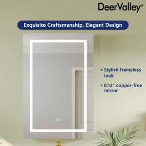 Deer Valley Lighted Medicine Cabinet with Mirror, 24" W x 36" H Led Medicine Cabinet, Bathroom Wall Mounted Modern Mirrored Medicine Cabinets with Storage Organizer