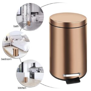 8 Liter/2.1 Gallon Round Metal Trash Can, Stainless Steel with Lid, Foot Pedal and Inner Bucket, Brushed Hands-Free Soft Close Lid Garbage Can for Kitchen, Bathroom, Bedroom