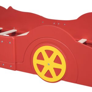 Ochangqi Twin Race Car Bed,Wooden Car Bed,Twin Car Bed Frame with Wheels,Sturdy Slats&Rails Heavy Duty,Noise Free,No Box Spring Needed,Easy Assembly (Red, Twin)