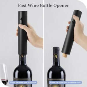 ELMWAY Electric Wine Opener Set, Electric Wine Bottle Opener with Storage Base/Wine Aerator Pourer/Foil Cutter/Wine Stopper (Black, Battery Operated, 4 x AA Batteries Not Included)