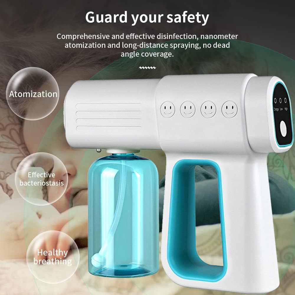 Professional Disinfectant Fogger Machine, 380ml Wireless Nano Sprayer Gun Handheld Sanitizer Fogger, Blue Light Foggers for Touchless Sanitization