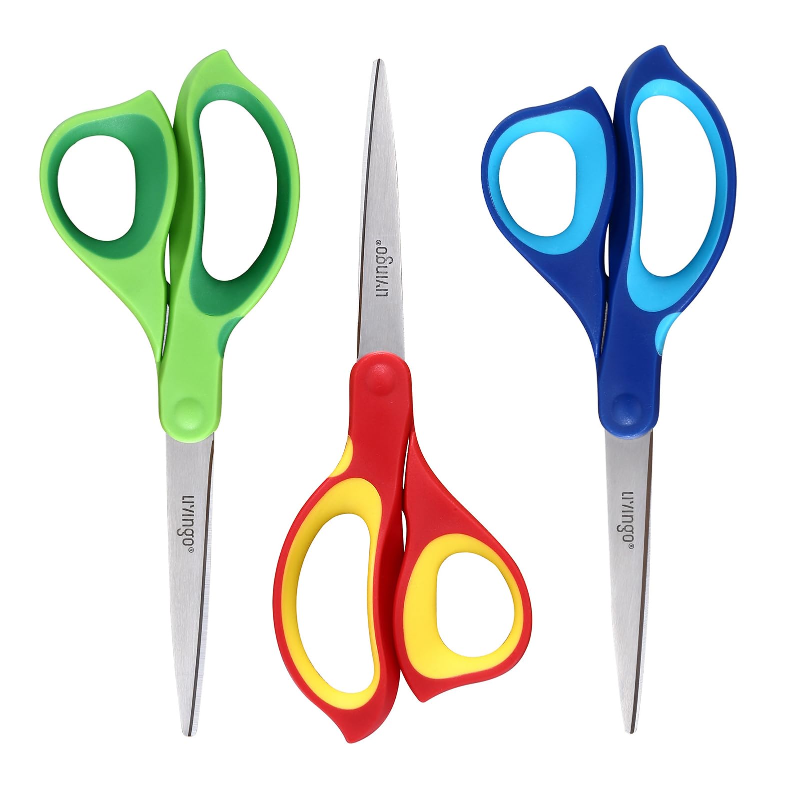 LIVINGO Left Handed Scissors All Purpose - 3 Pack 8.5 Inches Stainless Steel Sharp Adult Scissors for School Office Home Crafting Sewing Cutting Fabric Paper