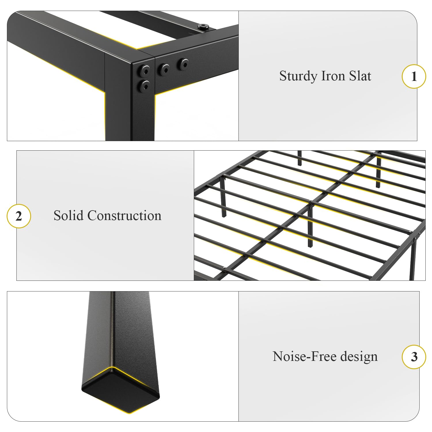 OLEVS Queen Size Bed Frame with USB and Typc C Charging Station, LED Lights, Metal Platform Frame with Heavy Duty Steel Slats, 14" Storage Space, No Noise