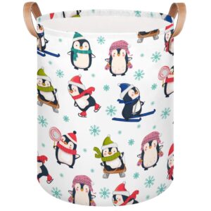 large laundry hamper winter animal penguin,collapsible laundry basket,dirty cloth hamper,storage basket bin for blankets dirty cloth toy in laundry room living room bedroom colleage dorm