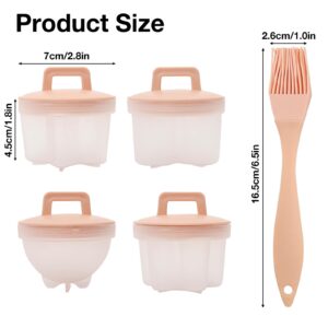 Egg Poacher, 4 Pcs Egg Cooker Cups Egg Steamer with Lid and Oil Brush, Individual Egg Boiler for Breakfast, Hard Boiled Eggs without the Shell 4 Shapes Egg Molds Food Grade Material (Pink)