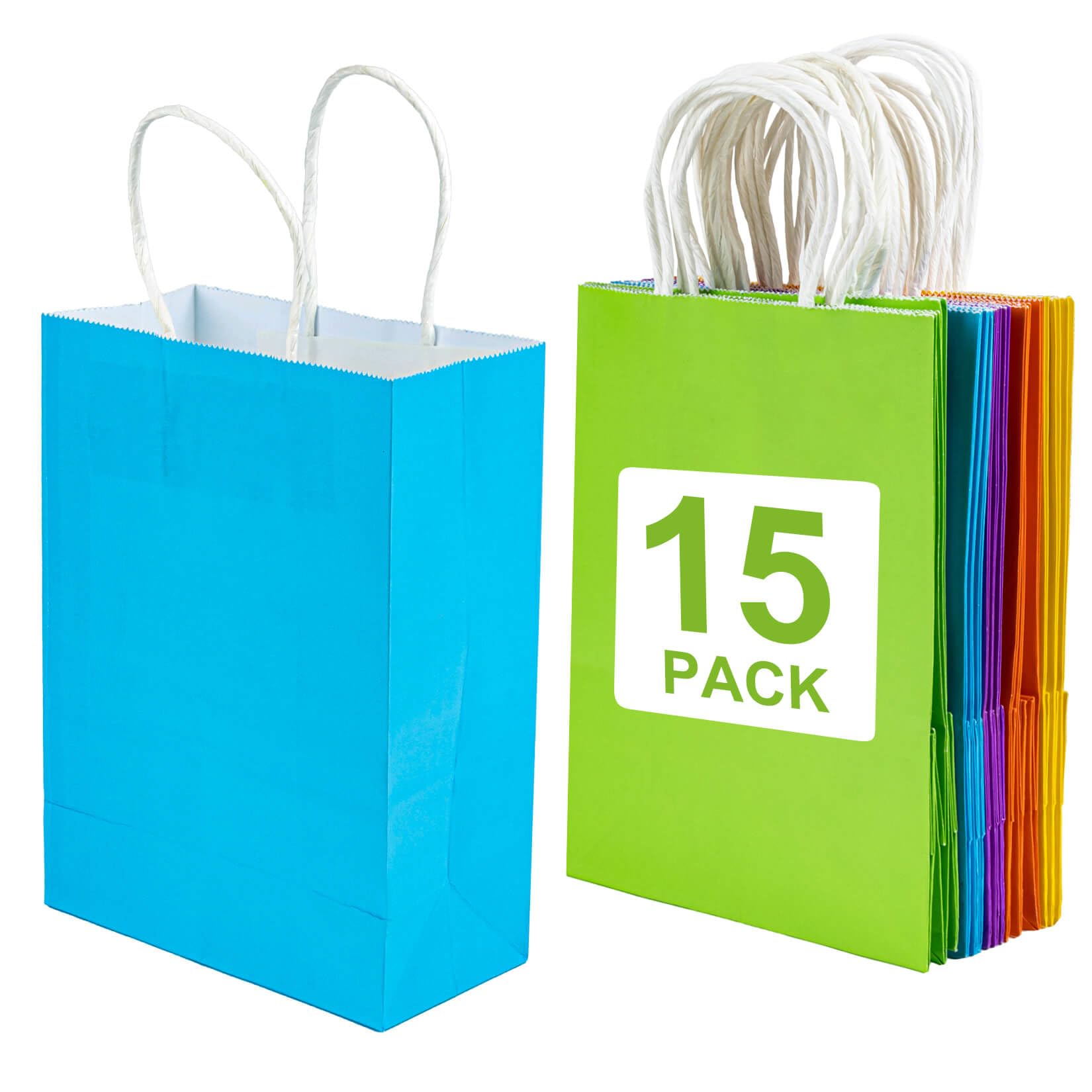 MAQIHAN Gift Bags With Handles - 15PCS Gift Bags Bulk Paper Gift Bag Paper Gift Bags With Handles Kraft Paper Bags Party Favor Bags Small Bag for Gifts Craft Goodie Birthday Shopping Small Business