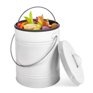 kitchen compost bin with airflow lid, 1.3 gallon metal countertop compost bucket, indoor composter, white