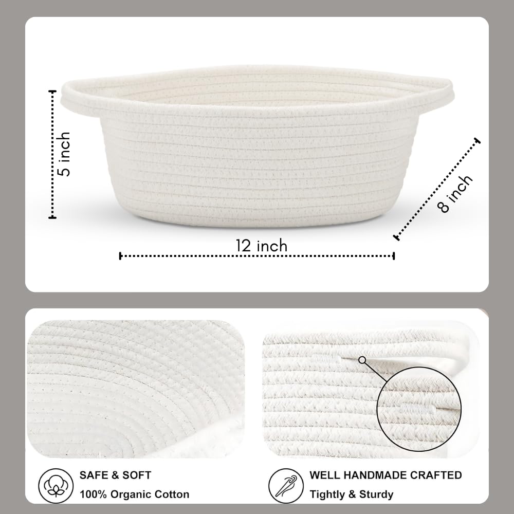 POIVOCF Small White Woven Basket 12"x 8"x 5" - Empty Gift Basket with Bags, Ribbons & Greeting Card