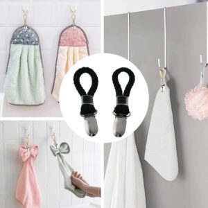 Mfingey Cotton Loop Towel Clip Braided Cotton Loop Towel Metal Clip Towel Clips Braided Suitable for Family Bathroom Kitchen, etc. (Black) -4PCS