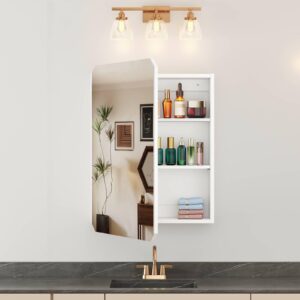 soowery medicine cabinet mirror 19.6" w x 26" h bathroom mirror with storage wall mounted medicine mirror cabinet wood organizer with single door farmhouse bathroom storage cabinet