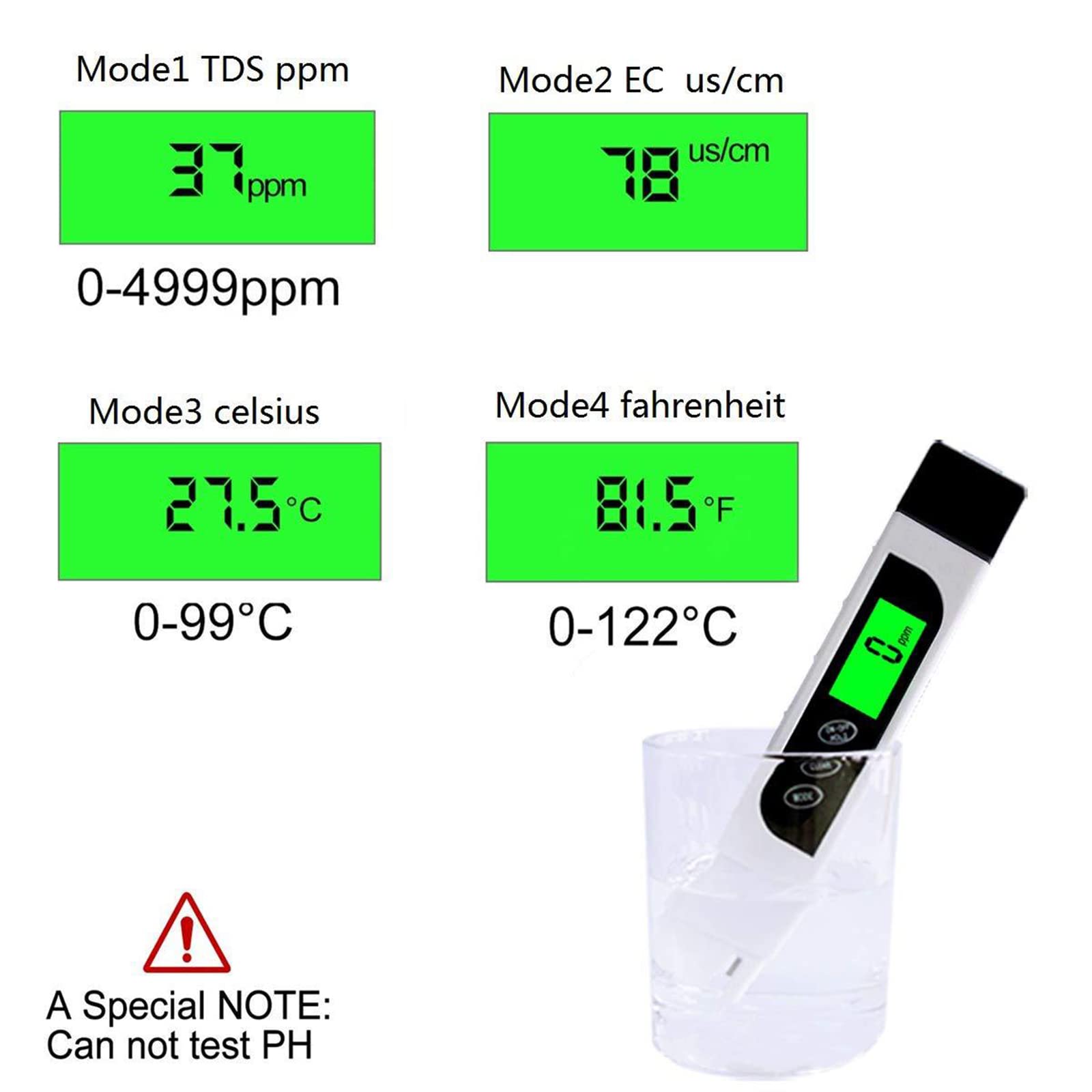 VOCUE 3in1-Water-Monitor Analyzer-LCD Digital Water Quality Tester EC/TDS/Temp Multi-Purpose Meter for Aquarium Fish-Tank Pool, Product size: 160*30*15mm