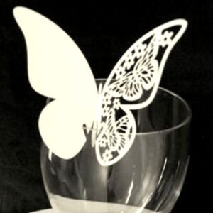 LJKLAJ 100pcs Butterfly Name Place Card Wine Glass Cup Paper Card Ornament For Wedding Birthday Glass High Feet Cup Decoration Butterfly Name Place Cards, Light Lanka