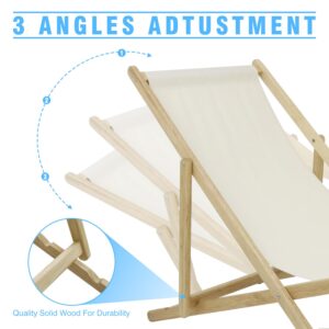 PetsCosset Wooden Patio Lawn Deck Chairs 2 Set Outdoor Camping Sling Chairs,Beach Sling Chair Set - Durable Acacia Wood and Triple-Layer Polyester Canvas, Adjustable and Portable（Natural Wood）