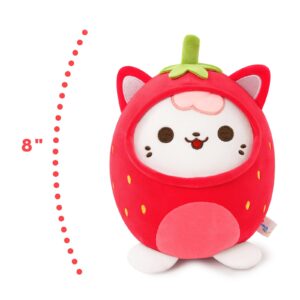 PEACH CAT Strawberry Cat Plush Pillow Cute Strawberry Kitten Stuffed Animal Cat plushie with Strawberry Outerwear for Kids Red 8"