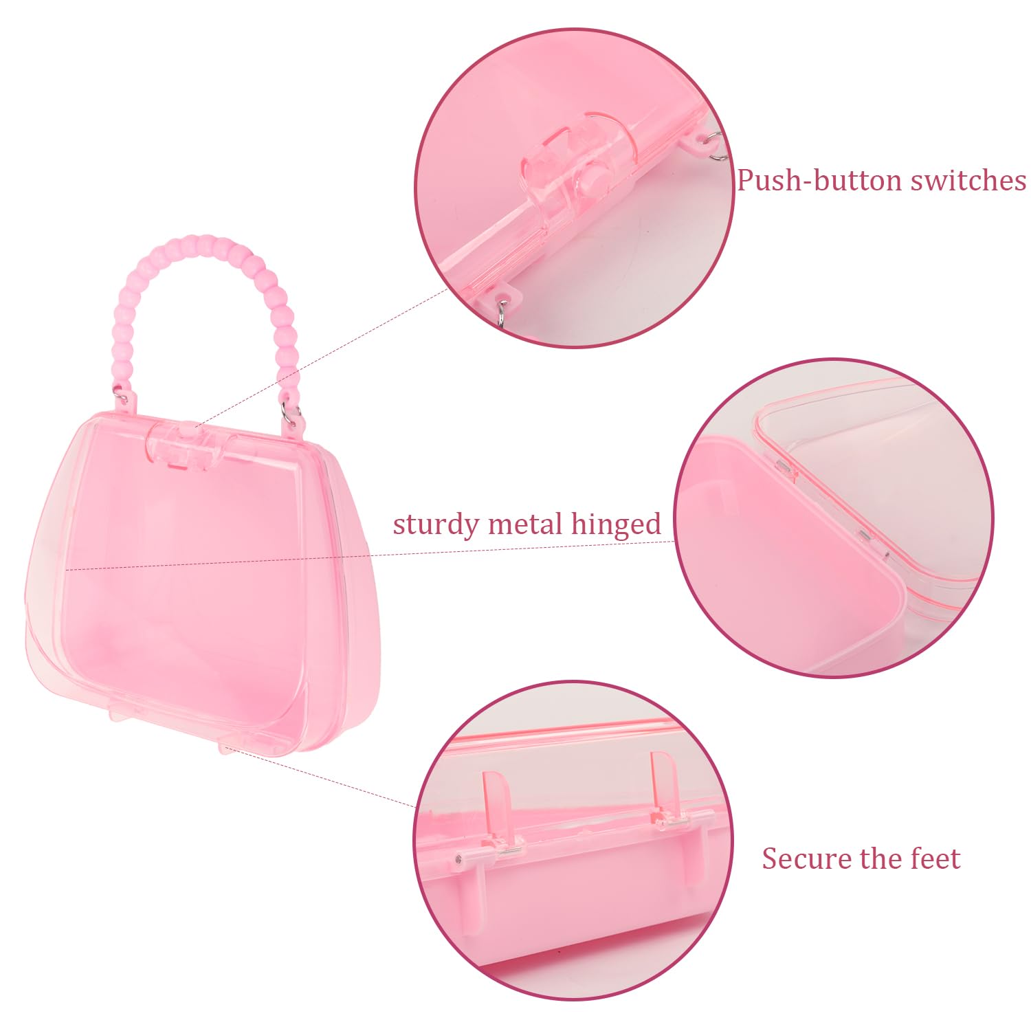 Plastic Storage Containers,8 Pack Pink Clear Handbags - Beads, Jewelry, Crafts Organizer - Small Plastic Storage Box, Beads Storage Containers, Clear Plastic Box for Small Items (Pink Handbags)