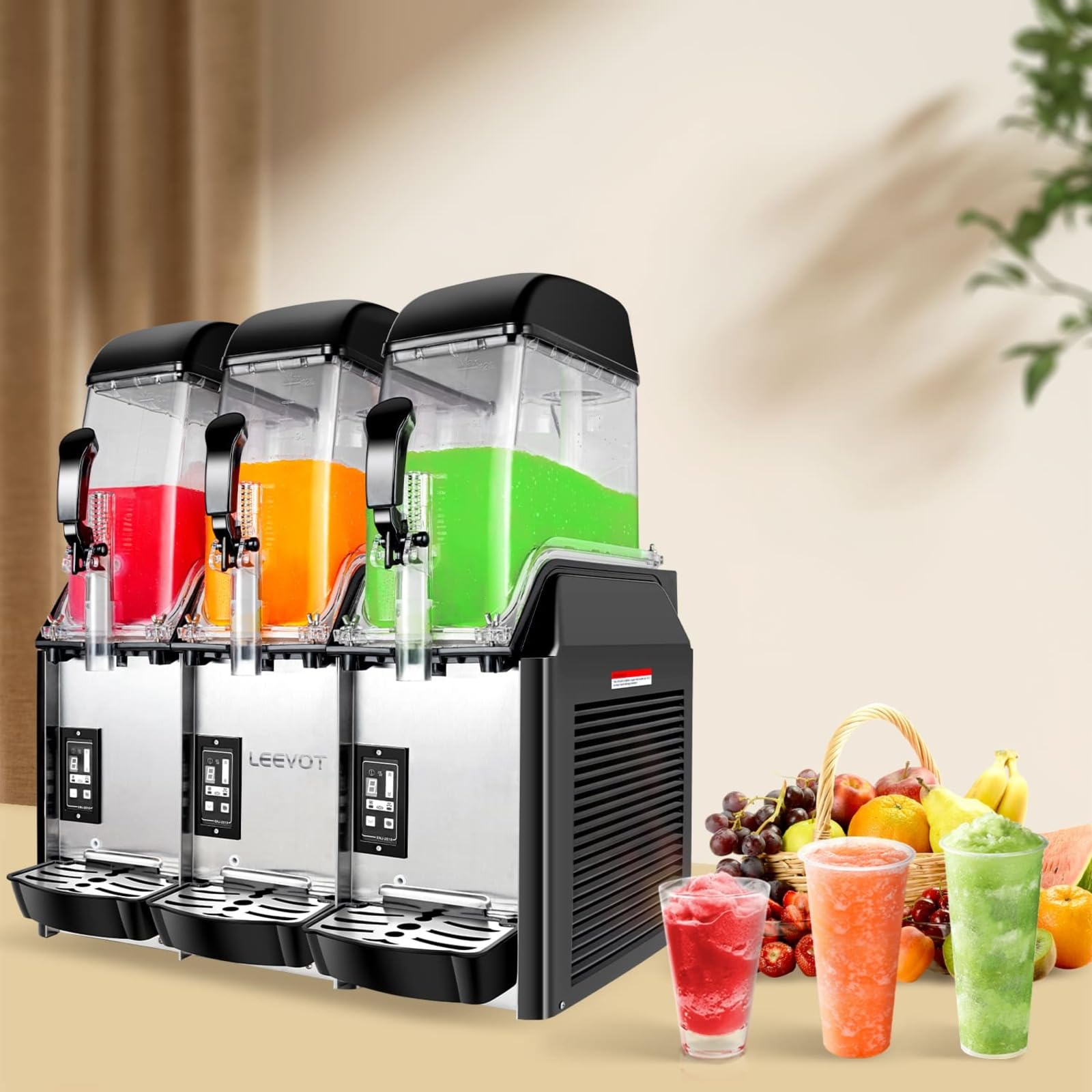 EKway Commercial Slushy Machine,3 x 3.2 Gallons Tank Margarita Frozen drink Machine,1100W 110V Commercial Slushie Machine, Margarita slush Smoothie maker for Restaurant Bar Party