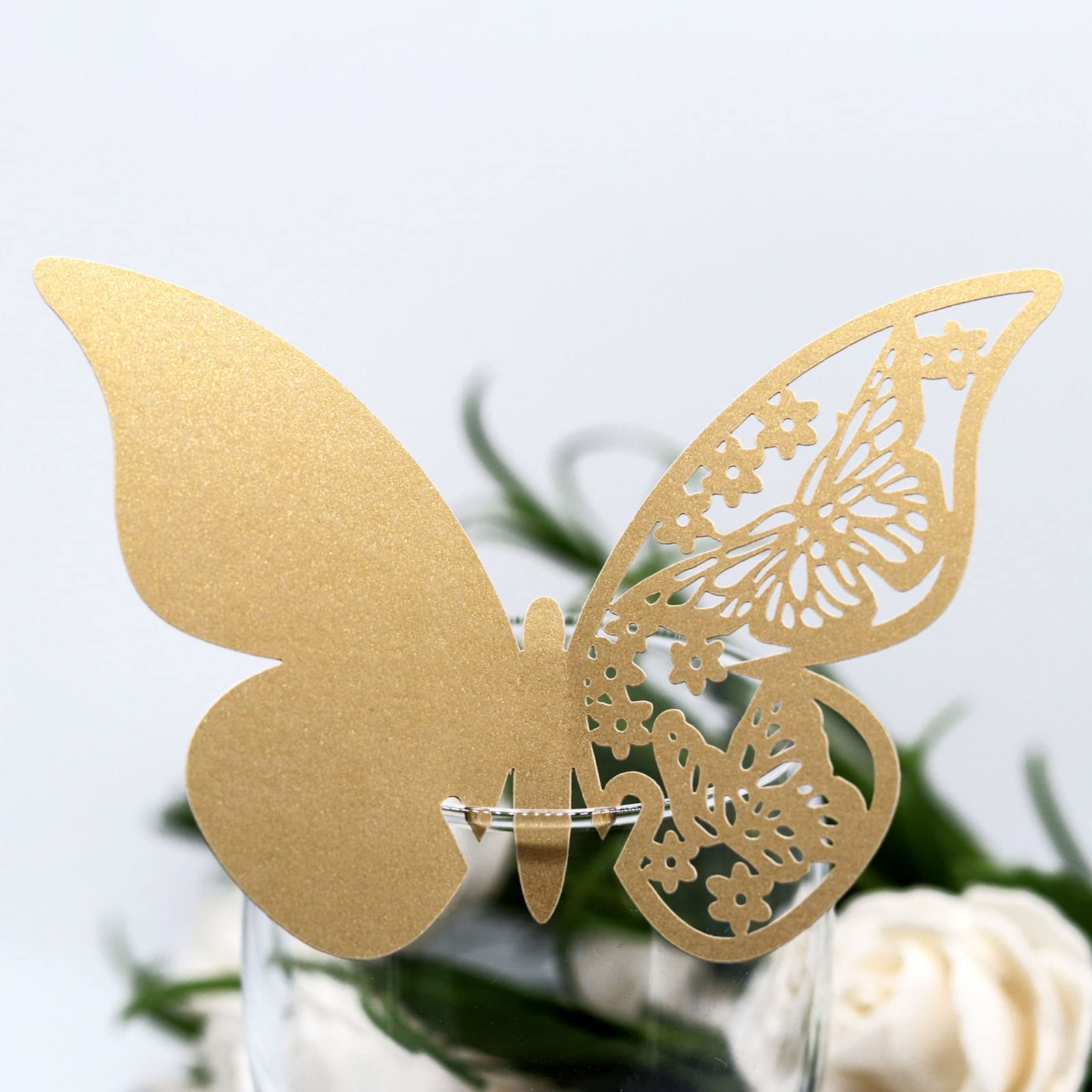 LJKLAJ 100pcs Butterfly Name Place Card Wine Glass Cup Paper Card Ornament For Wedding Birthday Glass High Feet Cup Decoration Butterfly Name Place Cards, Light Lanka