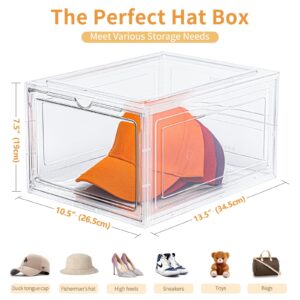 Hat Organizer Box,Upgrade Harder Solid Plastic Hat Organizer for Baseball Caps, Clear Hat Storage with Magnetic Door, Hat Rack, Hat Holder, Hat Case, Hat Box (Clear, 2 Pack)