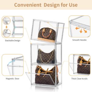 Clear Plastic Handbag Storage Organizer for Closet,Acrylic Purse Organizer with Magnetic Door,Dustproof Book & Cosmetic Display Cases,Large Figures Collectibles Showcase,Shoe Box, Bag Organizer