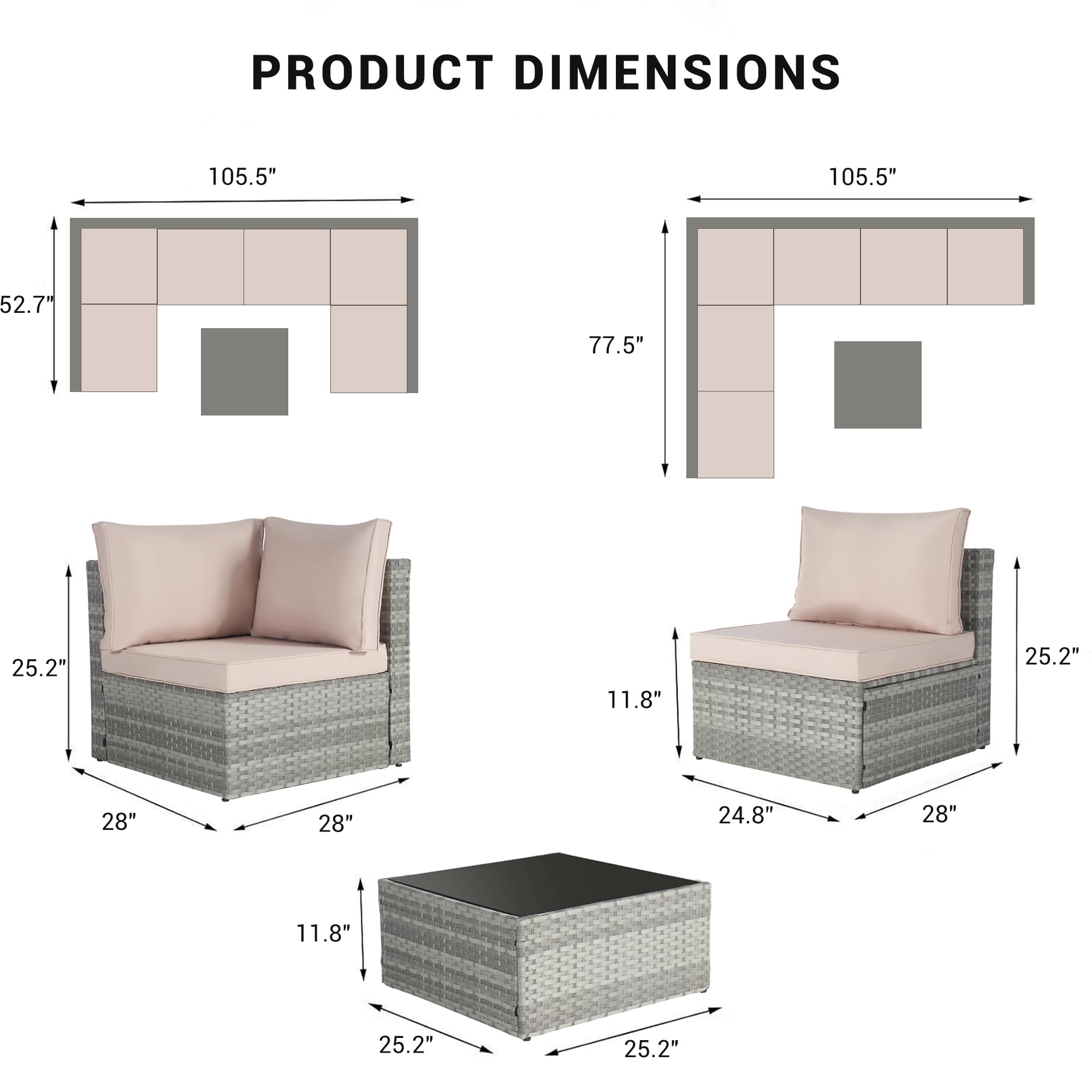 Voykuy 7-Piece Patio Sofa and Table Set - Hand Woven Rattan Outdoor Sofa Set Patio Conversation Set with Table & Cushions Porch Furniture for Garden, Poolside, Backyard, Patio, Backyard, Porch (Pink)