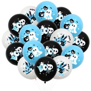 kreatwow halloween baby shower balloon boy 45pcs blue black halloween balloon baby shower decor with pumpkin skull bat ghost print for halloween birthday party little boo happy boo day baby shower