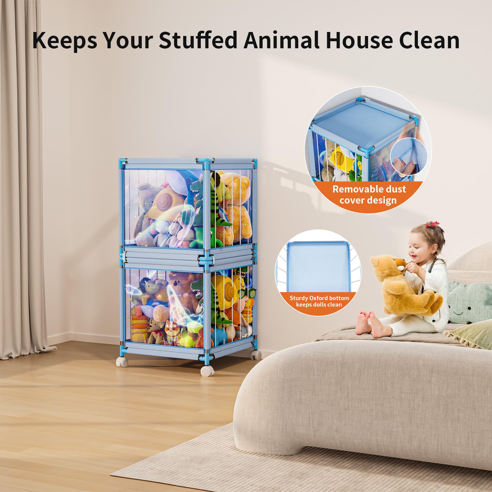 Asacbiiin Kids Stuffed Animal Storage Zoo: Extra Large Stuffed Animal Organizer Bin with Lid, Stainless Steels Plush Holder Box for Boys Girls - Stuffed Animal Jail Cage for Bedroom Nrusery Playroom