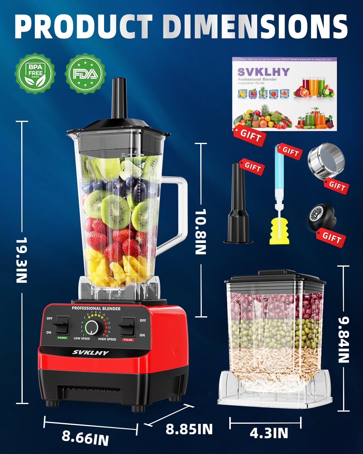 Smoothie Blender: [1600W German Motor][8-Tip Upgraded Blades][15 Speed Control] Professional Blenders for Kitchen Smoothies Juice, Smoothie Maker with 2 BPA-Free Cups Blender Receipe 1-Year Service