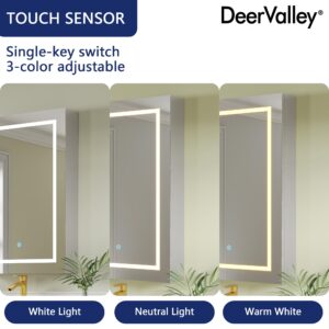 Deer Valley Lighted Medicine Cabinet with Mirror, 24" W x 36" H Led Medicine Cabinet, Bathroom Wall Mounted Modern Mirrored Medicine Cabinets with Storage Organizer