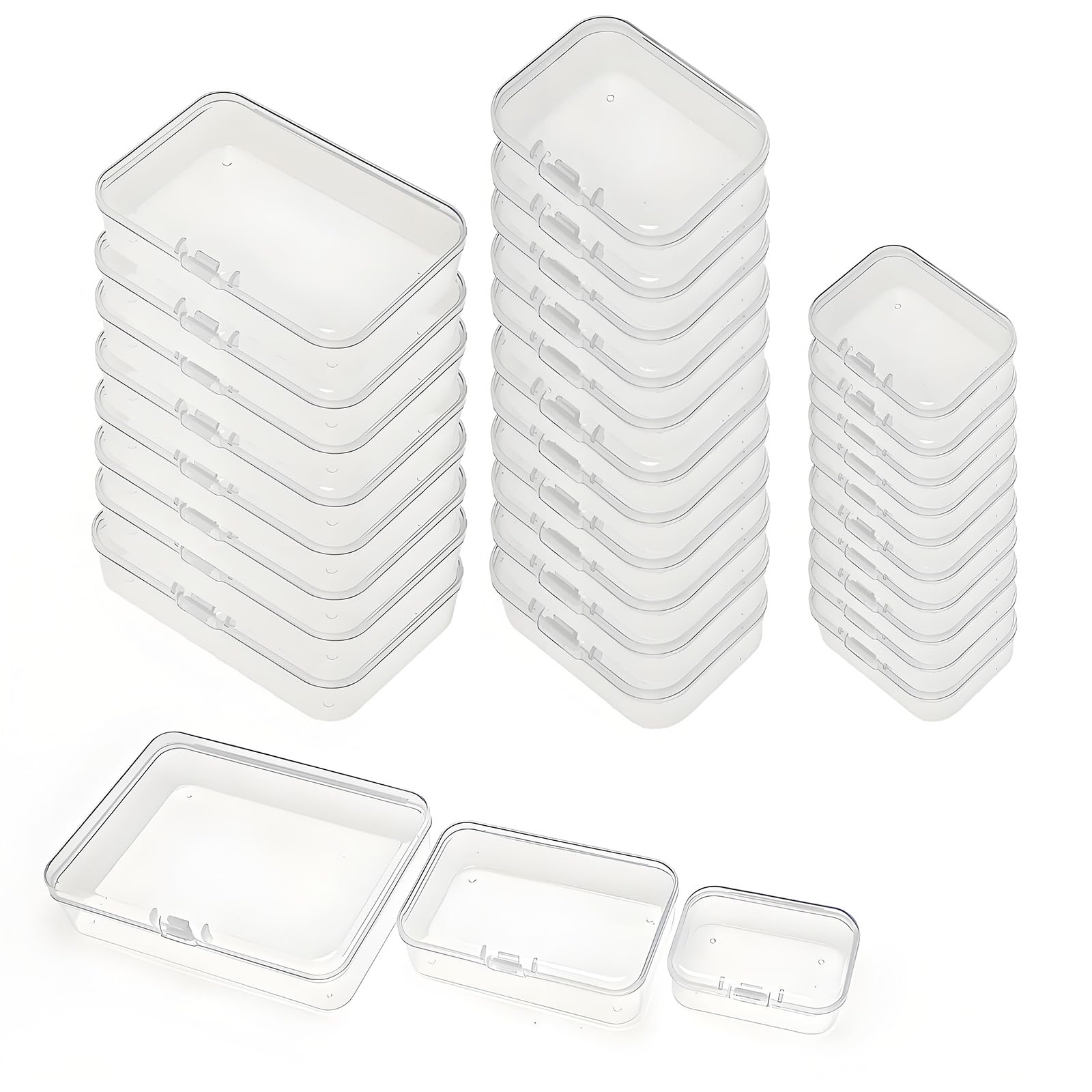 CHSZCHOMER 28 pcs Mini Clear Plastic Storage Boxes with Lids - Stackable Containers for Hair Accessories, Earrings, Crafts, Sewing Supplies Bead Storage