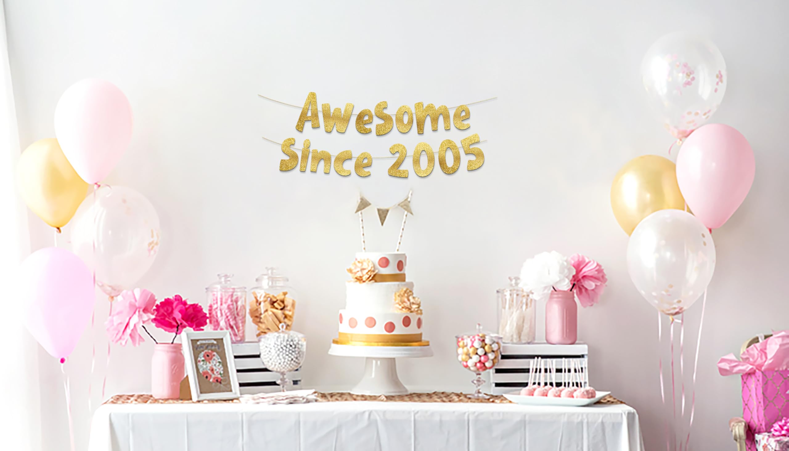 Awesome Since 2005 Gold Glitter Banner - 19th Birthday and Anniversary Party Decorations