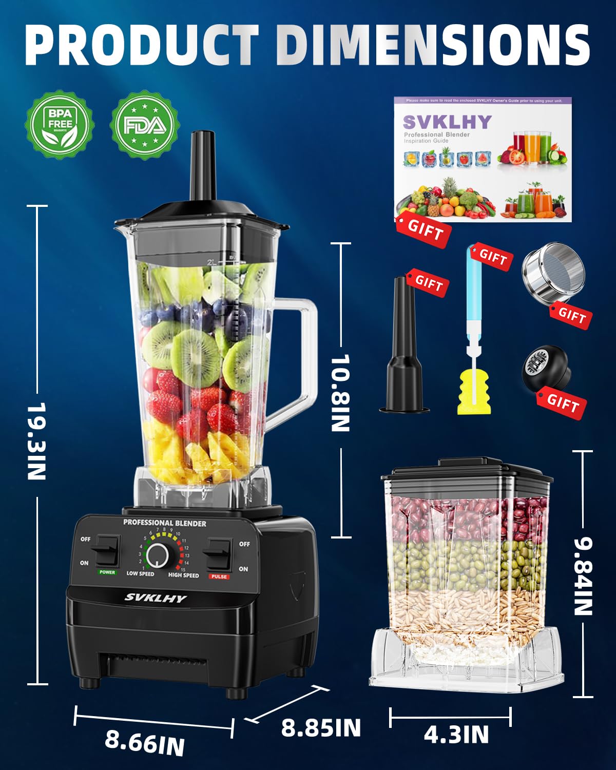 Smoothie Blender: [1800W German Motor][8-Tip Upgraded Blades][15 Speed Control] Professional Blenders for Kitchen Smoothies Juice, Smoothie Maker with 2 BPA-Free Cups Blender Receipe 1-Year Warranty