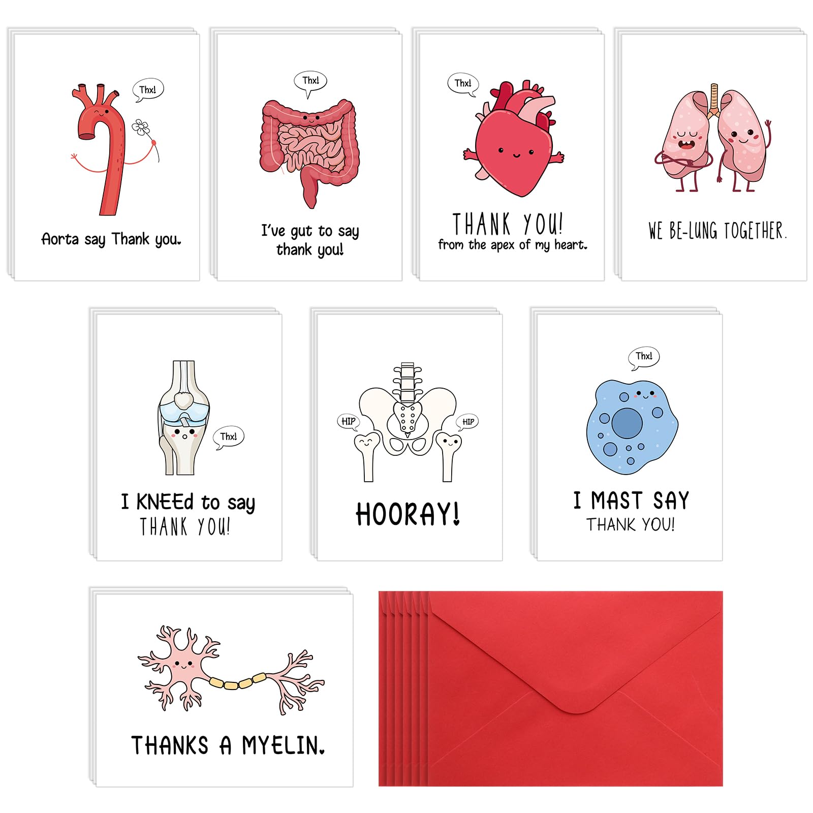 Chiisong 24 Sets Funny Nurse Thank You Cards Nurses' Day Appreciation Cards Pun Nurse Cards with Envelopes Hospital Grateful Cards for Essential Party Favor Nurses Doctors Healthcare Workers