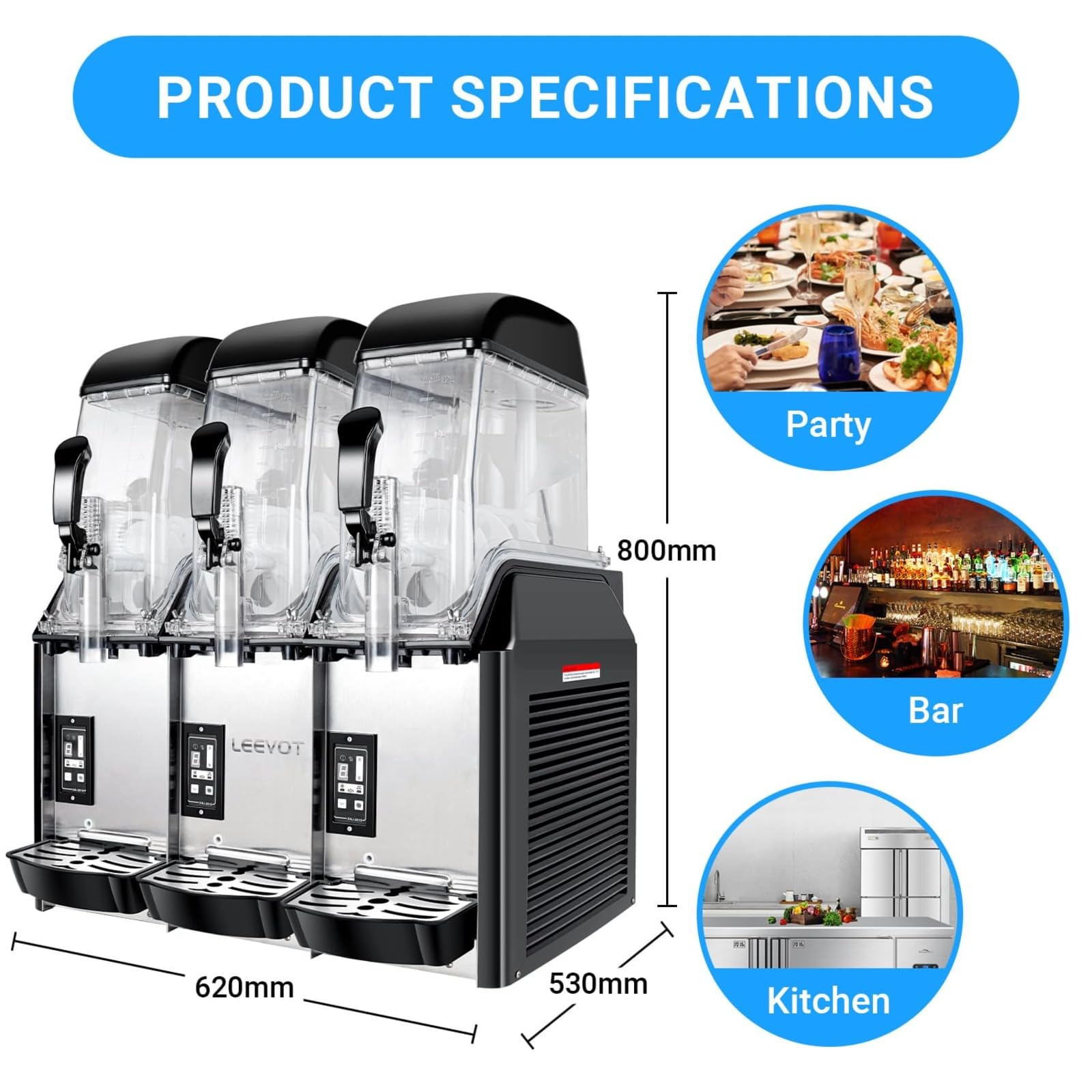 EKway Commercial Slushy Machine,3 x 3.2 Gallons Tank Margarita Frozen drink Machine,1100W 110V Commercial Slushie Machine, Margarita slush Smoothie maker for Restaurant Bar Party