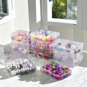 CHSZCHOMER 28 pcs Mini Clear Plastic Storage Boxes with Lids - Stackable Containers for Hair Accessories, Earrings, Crafts, Sewing Supplies Bead Storage