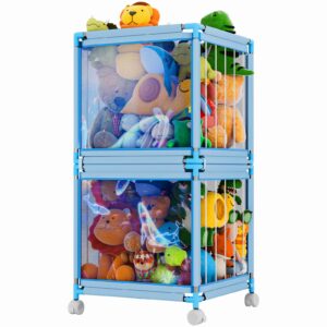 asacbiiin kids stuffed animal storage zoo: extra large stuffed animal organizer bin with lid, stainless steels plush holder box for boys girls - stuffed animal jail cage for bedroom nrusery playroom